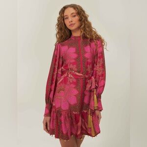 NWT FARM RIO Pink Floral Scarf Mini Dress